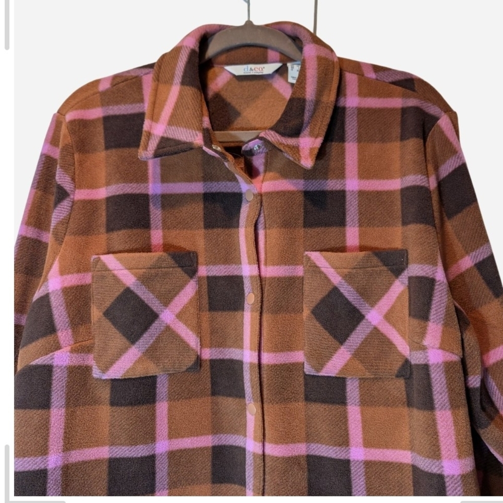 Pre-owned Women's Plaid Utility Jacket in Brown and Pink - Picture 3 of 8